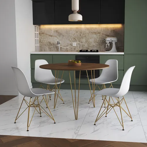 comprar Mesa Jantar Redonda 110cm Com 4 Cadeiras Eames Base Dourada