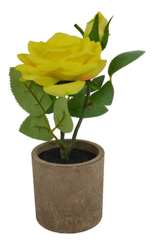 Planta Rosa Artificial Macetero Hormigón Decoración 24cm