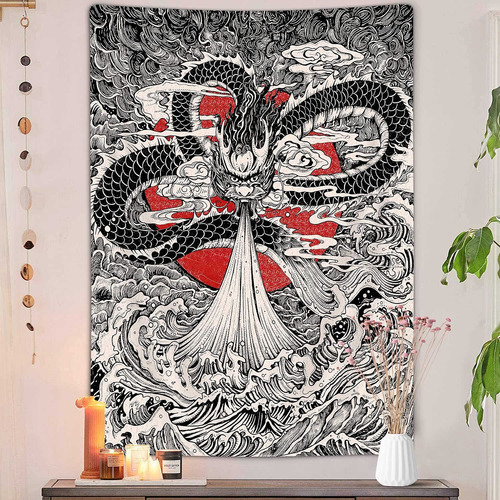 Veivian Tapiz Japon Onda Anime Rojo Dragon Fresco Para Hombr