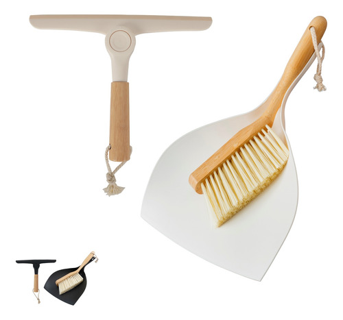 Kit Rodo De Pia + Pá De Lixo Com Escova De Limpeza Em Bambu