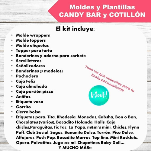 Kit Imprimible Plantillas Candy Bar Y Cotillón Editable