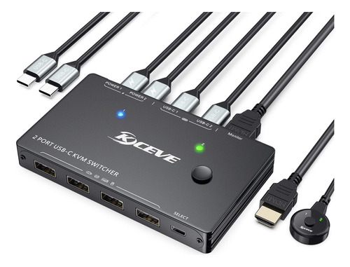 Conmutador Kvm Usb-c/hdmi (usb-c), 2 Entradas Y 1 Salida, 4k