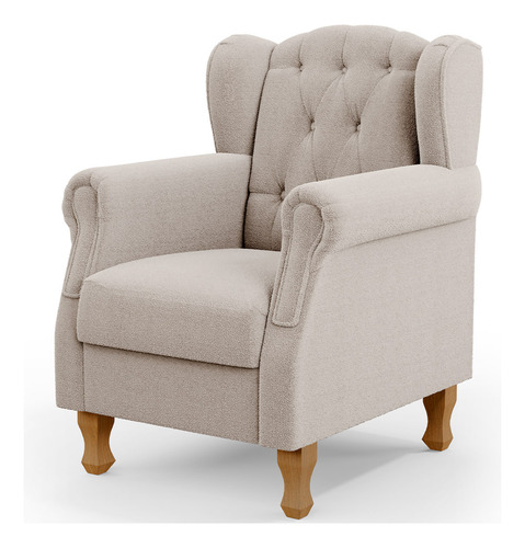 Kit 02 Poltronas Decorativa Sala Estar Yara Bouclê Creme