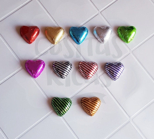 50 Bombones Corazones 7gr Macizos Colores (ideal Souvenirs)
