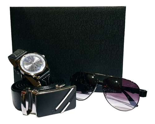 Set Regalo 3 Piezas Para Hombre Reloj Lentes De Sol Cinturon