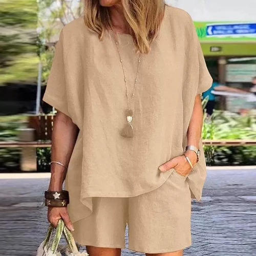 Conjunto De Top Suelto Y Pantalón Corto De Algodón Y Lino