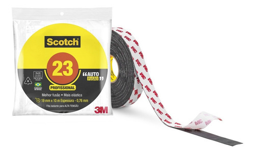 Scotch 3m 23 Fita Isolante Auto Fusão 19mm X 10m Cor Preto