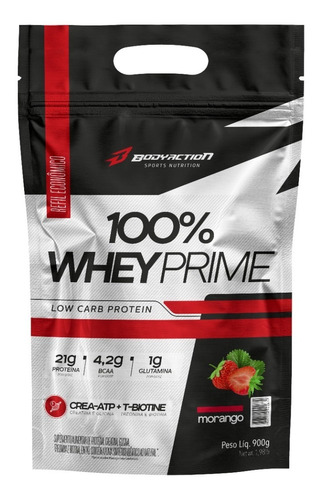 100% Whey Protein Concentrado Prime Refil Low Carb Creatina Sabor Morango