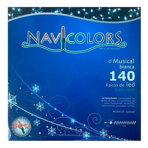 Serie Navideña 140 Led Musical Luz Blanca Fria 6 Mts 12 Pzas