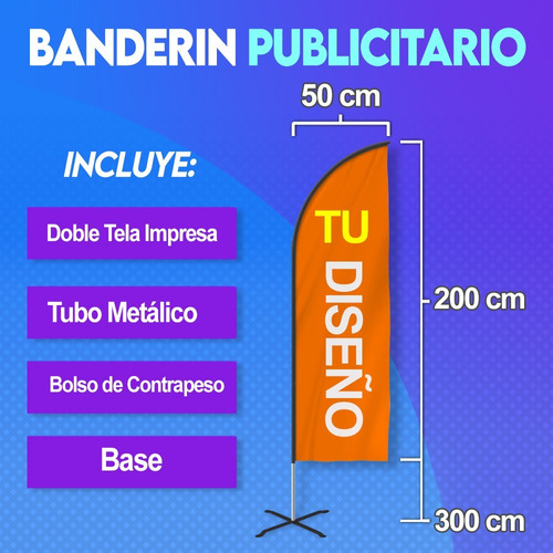 Banderines Publicitarios Banderola Tubo: 3m. Tela 0,50 X 2 M