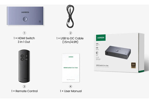 Switch (splitter) 8k Hdmi 2.1 3 Entradas 1 Salida Incluye C