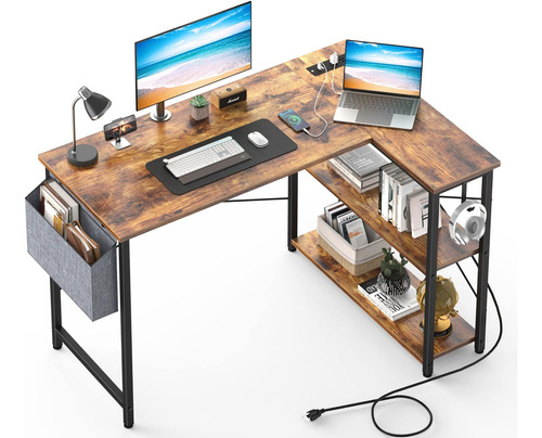 Mr Ironstone L Shaped Desk With Outlets & Usb Ports, Revers.