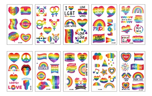 Pegatinas De Tatuaje De Bandera Gay, 10 Unidades