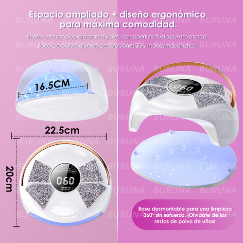 Lampara Para Unas Lampara Led Uv Buruna 288w Lampara Led Uv Lampara Para Uñas Lampara De Uñas Uv Con 4 Ajustes De Temporizador Lámpara De Gel De Curado Portãátil Más Rápido