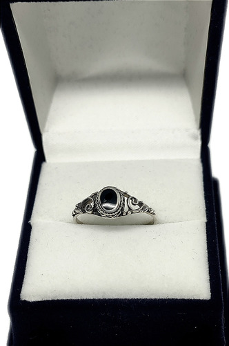 Anillo De Plata 925 Y Símil Ónix Cod. V55rt