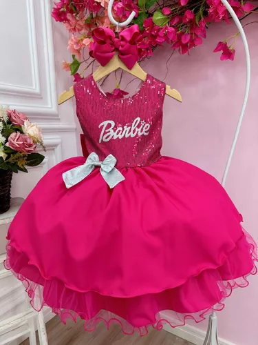 Vestido Infantil Barbie Luxo Festa Rosa Pink