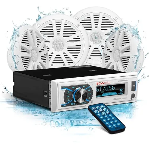 Boss Audio Systems Mck632wb.64 Paquete Estéreo Marino Bluetooth, Sin Cd Dvd Mp3 Usb Wma Am Fm Radio, Altavoces De 6.5 Pulgadas, Antena, Resistente A La Intemperie