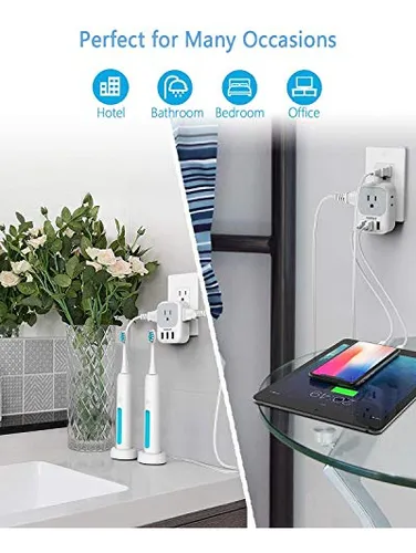 Divisor De Enchufes Múltiples Con Cargador De Pared Usb, Tes