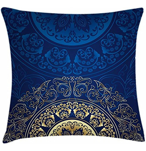 Lunarable Royal Blue Throw Pillow Cojín Funda, Vintage Orien