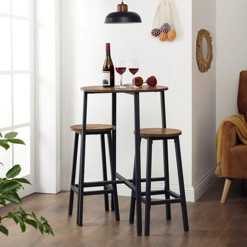 Taburetes Rusticos De Metal Madera Color Negro Marron 2pzs