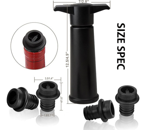Bomba De Vacío Para Vino + 4 Tapones Extractores De Aire