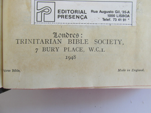 Biblia Antiga Rara Ano 1948 - Segundo O Original - Seculo 19