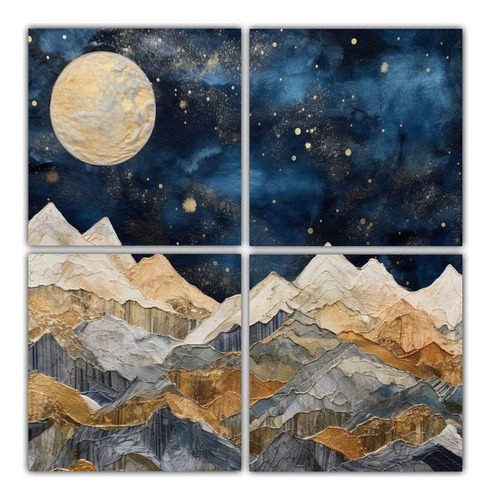 60x60cm Cuadro Montañas Luna Colores Vivos Estilo Neo-noir