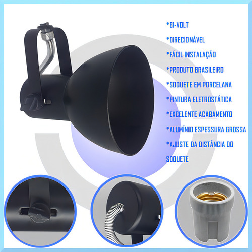 Spot Para Trilho Para Cozinha Sala Quarto Kit 6 Unid Cor Preto 127/220V