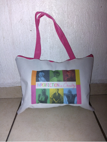 Bolsa De Mano Textil Color Blanco Y Rosa Marilyn Monroe 