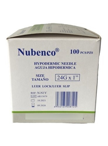 Aguja Hipodermica 24gx1 Nubenco - Unidad a $220