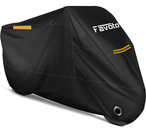 Favoto Funda Para Moto Cubierta De La Motocicleta 210t Protectora Poliéster Con Banda Reflectante A Prueba De Uv Agua Lluvia Polvo Viento Nieve Excremento De Pájaro Al Aire Libre Xxl 245cm Negro