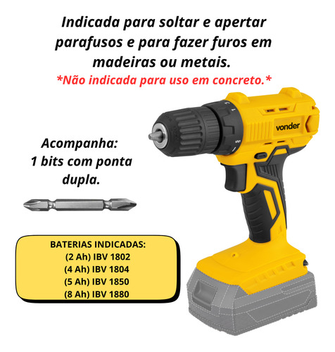 Parafusadeira Furadeira 3/8 18v Sem Bateria Ipfv1851 Vonder