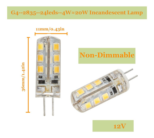 10 Uds. Bombilla Led G4 3w 12v 2835 Smd 24leds Lámpara De