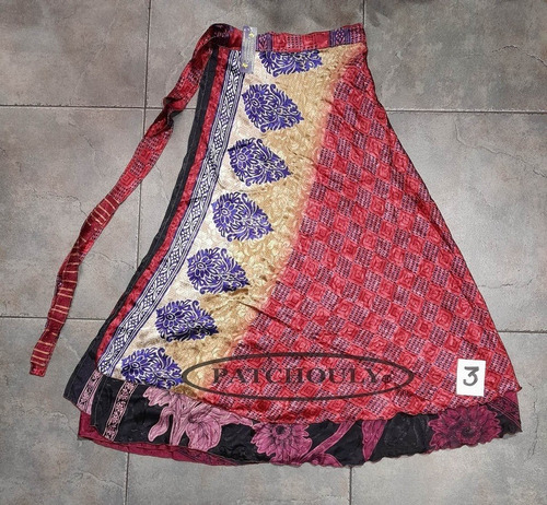 Imagen 4 de 10 de Pollera Larga Mil Formas Seda Hindú Estampada Doble Capa P2