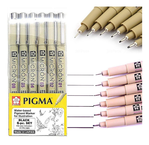 Set Pigma Manga Dibujo Tinta 6pz Estilografo Puntas Diferen 