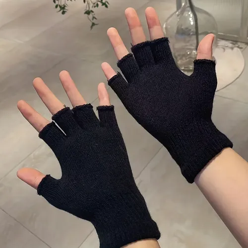 Half Finger Hand Bone Skeleton Gloves, Fingerless Knitted Xs Xs