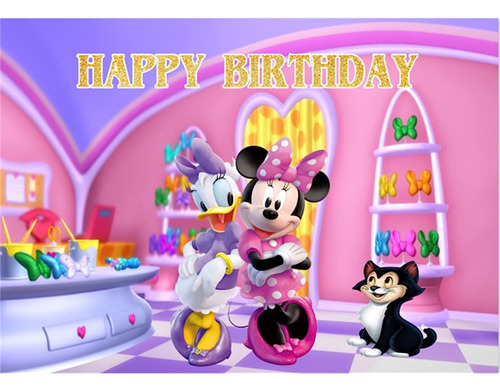 Minnie Mouse Y Daisy Bowtique Backdrop 5x3 Feliz Cumpleaños 