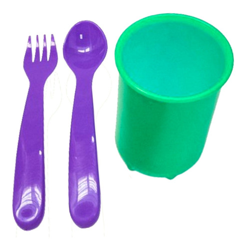 Kit Vajilla Infantil Vaso Tenedor Y Cuchara Plastico