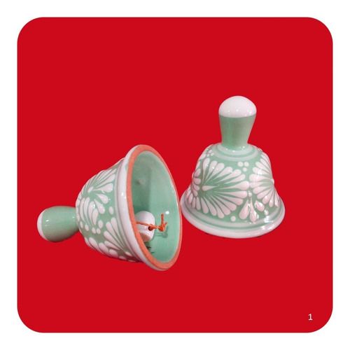 Set De 50 Campanas Verdes Talavera Poblana Recuerdos 6x5 Cm