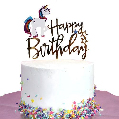 Deco Art/caketopper Happy Birthday Unicornio/5bolsas De 12pz