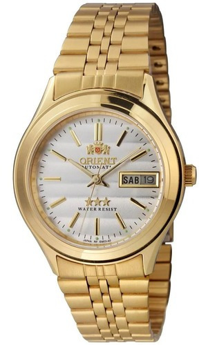 Relógio Masculino Orient Automatic 469gp083fs2kx Original Correia Dourado Bisel Dourado Fundo Prateado