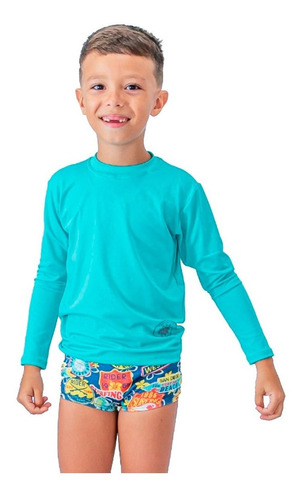 Kit De Sunga Boxer Infantil Blusa Proteção Solar Uv50+ Celes