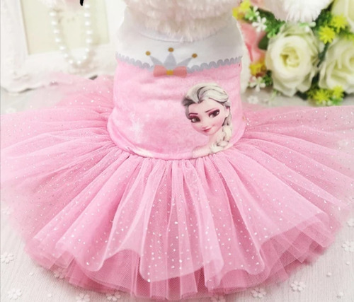 Vestido Fiesta Para Perritas Gatita Princesa Frozen Rosa