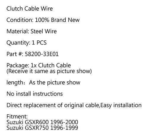 Cable De Embrague 58200-33e01 Para Suzuki Gsxr600 Gsxr750