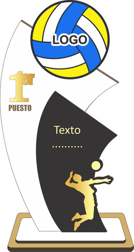 Trofeos De Voley Mdf 40cm, 30cm, 25cm Pack 27 Unidades Banco Y Negro