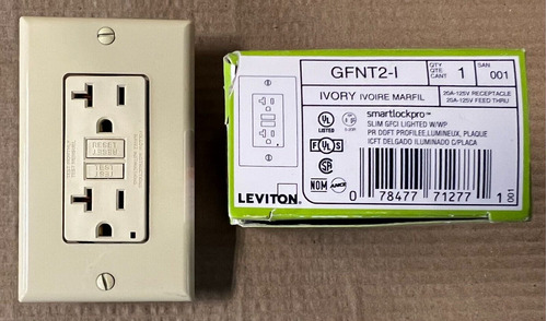 New Leviton Gfnt2-1 Smart Lock Pro Ivory Slim Gfci Light Aab