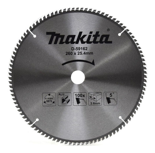 Disco de sierra de aluminio Makita D-59162, 260 mm, 100 dientes