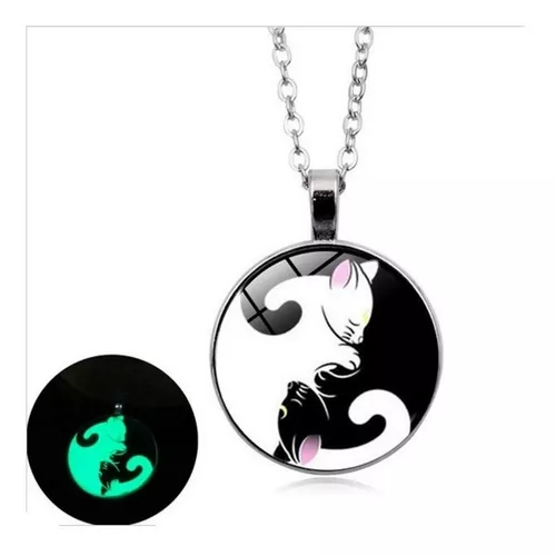 Collar de gato Yin Yang colgante de animal mágico Ying Yang ojo de gato  joyería de cristal Cabujón colgante cadena de plata, Acero aleado