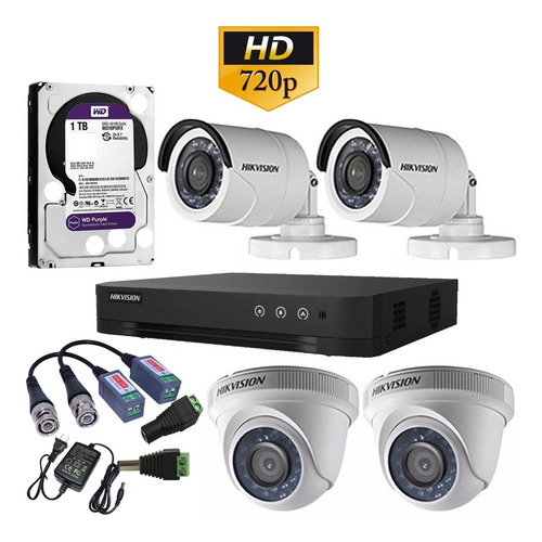 Kit Completo 4 Cámaras Hd Hikvision Disco 1tb Dvr Accesorios