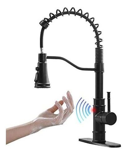 Imagen 4 de 7 de Grifo De Cocina Touch Manguera Extendible Negro Mate